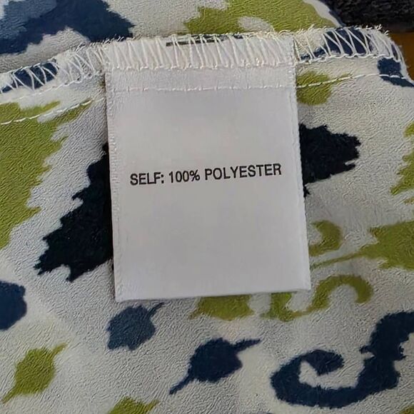 Rose + Olive Green Blue Ikat Print Blouse 1X - Picture 7 of 8